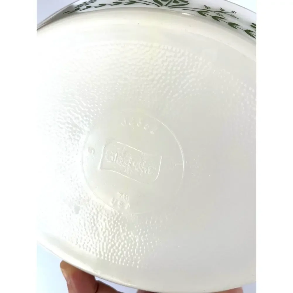 Vintage Glasbake Crazy Daisy Divided Baking Dish Green Milk Glass Casserole